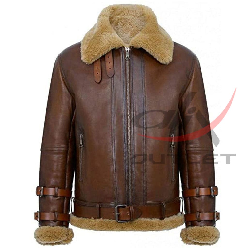 Leather Jacket Airforce RAF B3 Aviator Faux Fur image 0