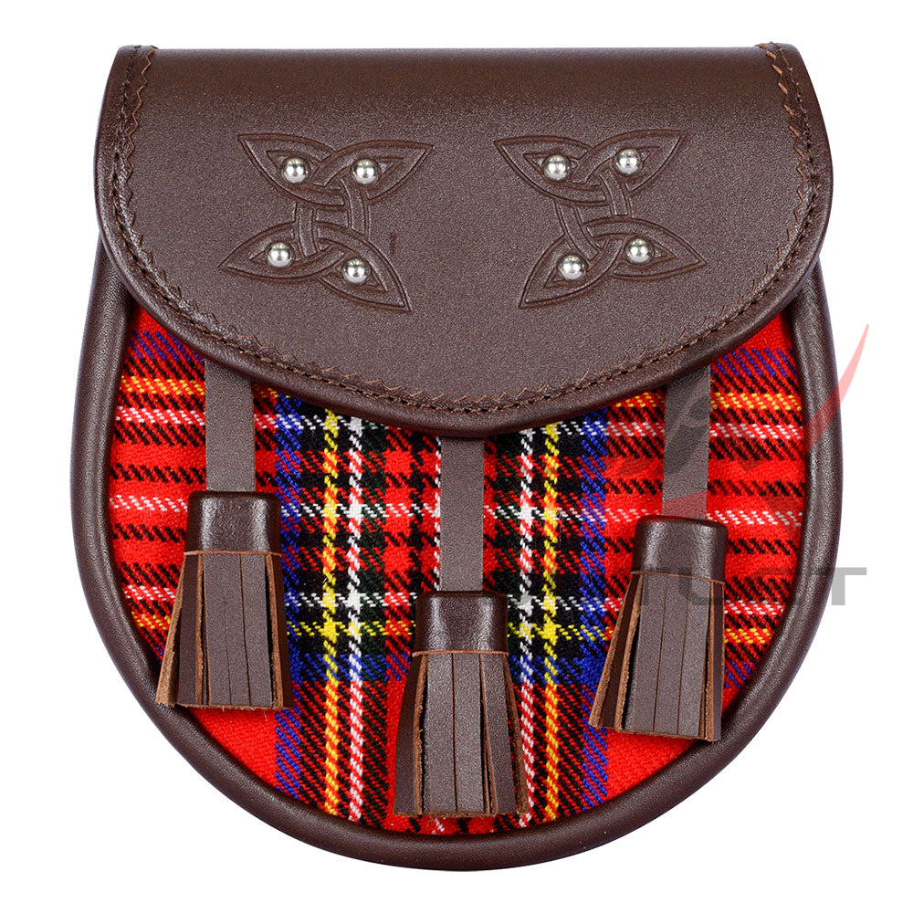 Scottish Sporran Royal Stewart Tartan Brown Leather image 0