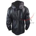 Genuine Leather Duffle Coat Detachable Hooded 3/4 Long Black image 1