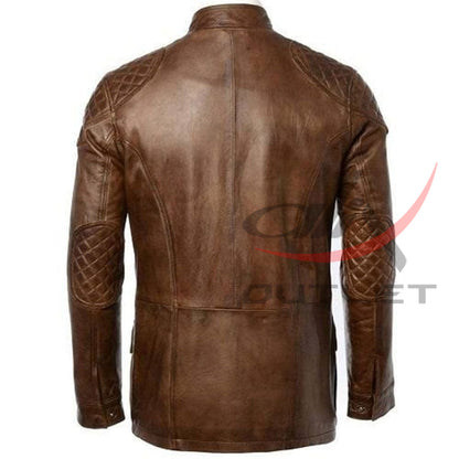 Cafe Racer Leather Coat Long Hip Length Four Pocket image 1