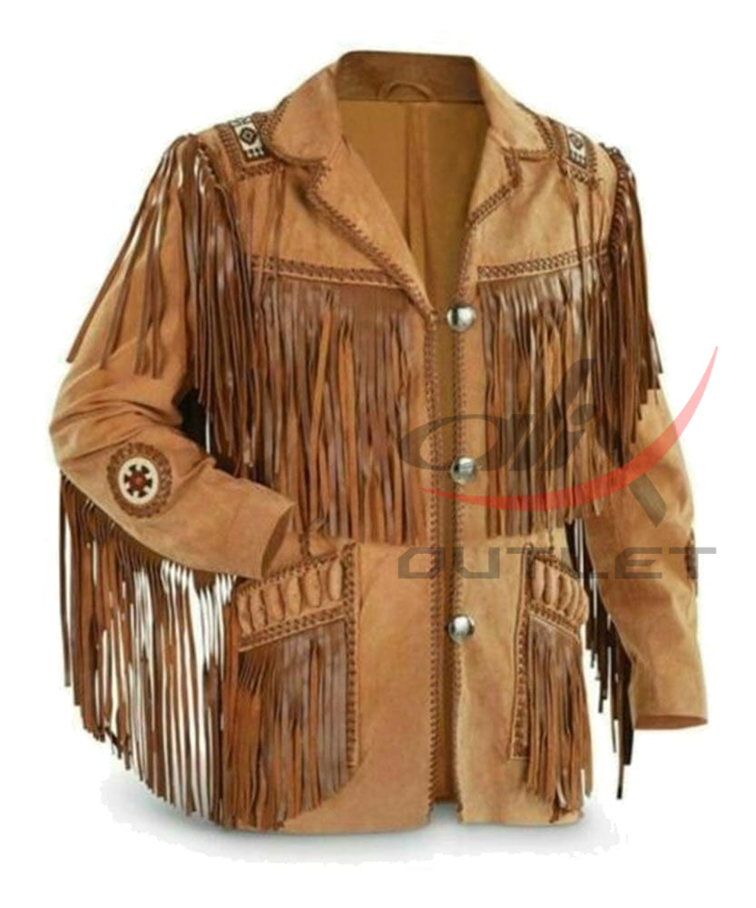 Men Western Style Fringed Suede Jacket image 0