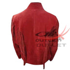 Women's Western Fringed Jacket Red Suede image 1