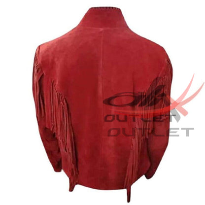 Women's Western Fringed Jacket Red Suede image 1