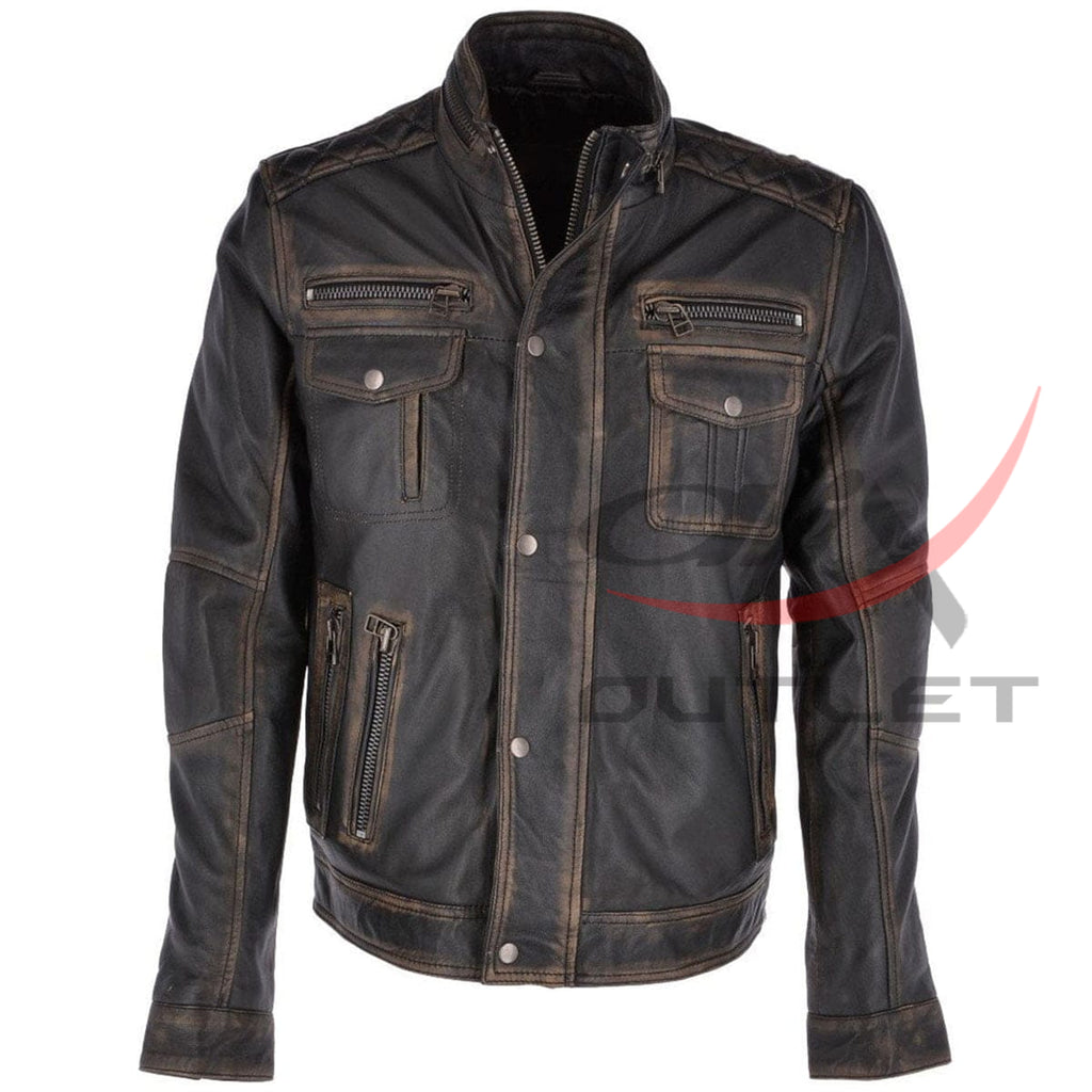 Real Leather Seven Pocket Black Biker Jacket image 0