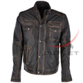 Real Leather Seven Pocket Black Biker Jacket image 0