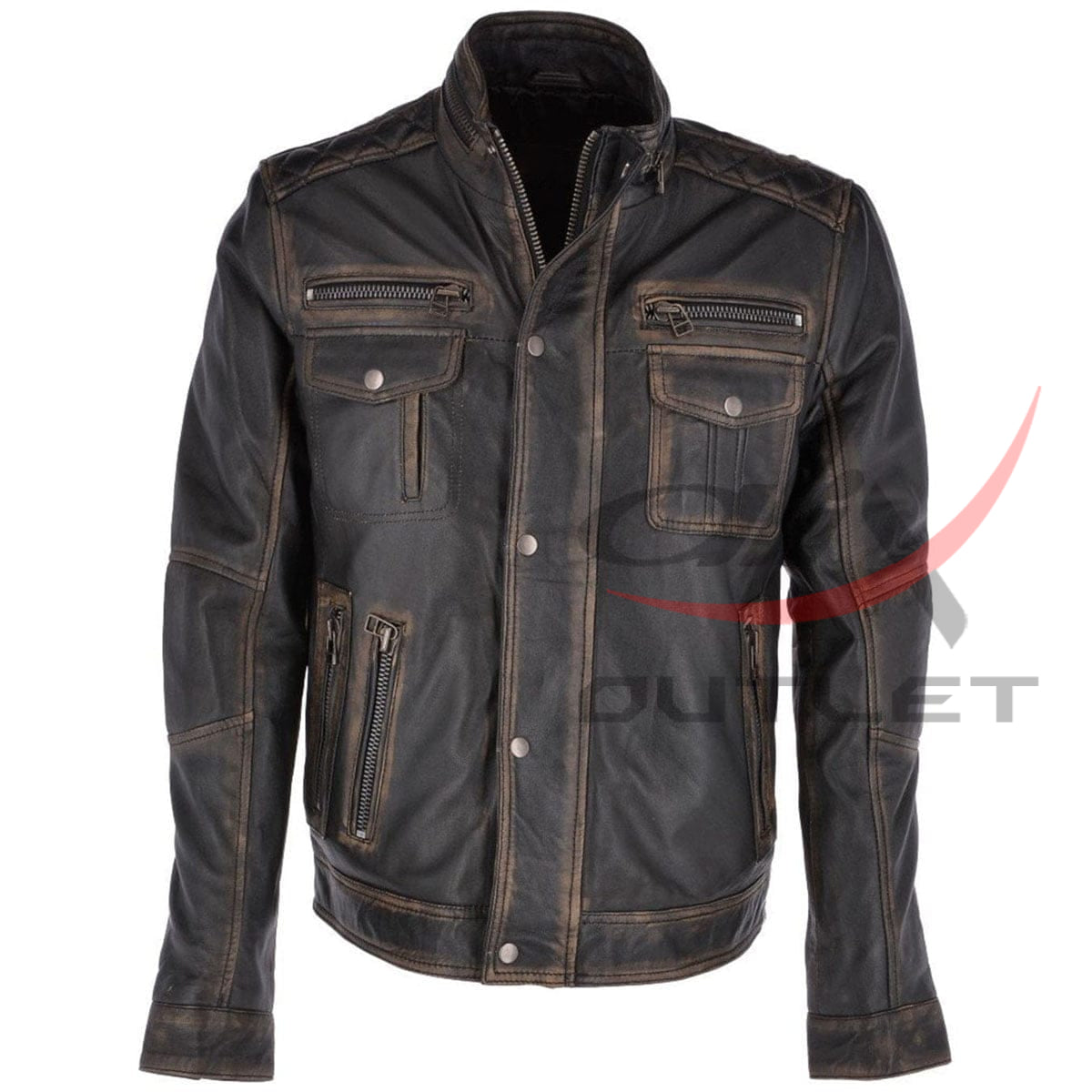 Real Leather Seven Pocket Black Biker Jacket image 0