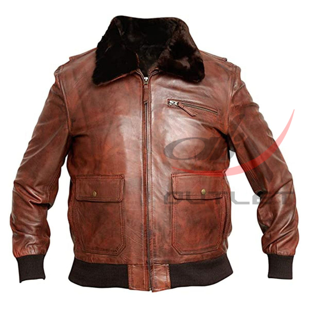 G-1 Navy Aviator Real Leather Bomber Jacket Distressed Brown image 0