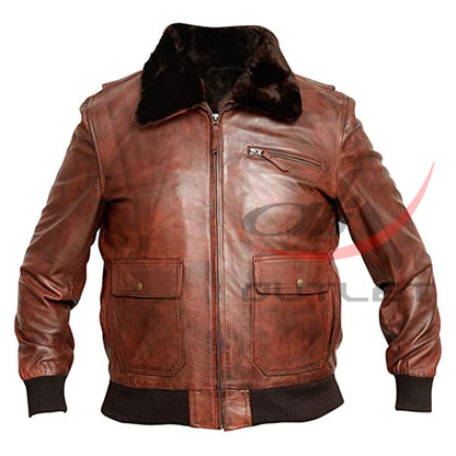 G-1 Navy Aviator Real Leather Bomber Jacket Distressed Brown image 0
