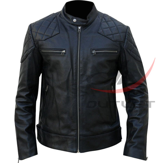 Black Quilted Leather Jacket image 0