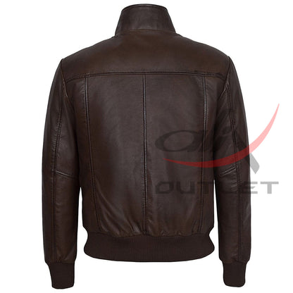 Retro Quilted Bomber Leather Jacket image 1