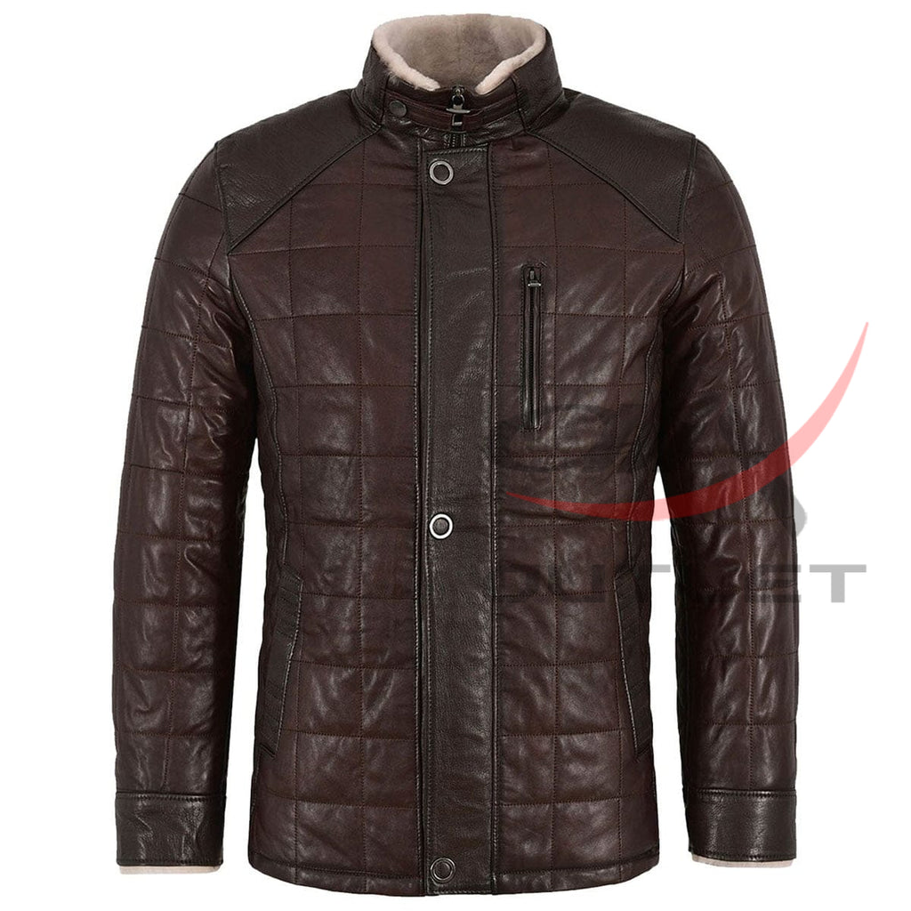 Leather Quilted Jacket Faux Fur Collar Coat image 0