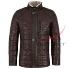 Leather Quilted Jacket Faux Fur Collar Coat image 0