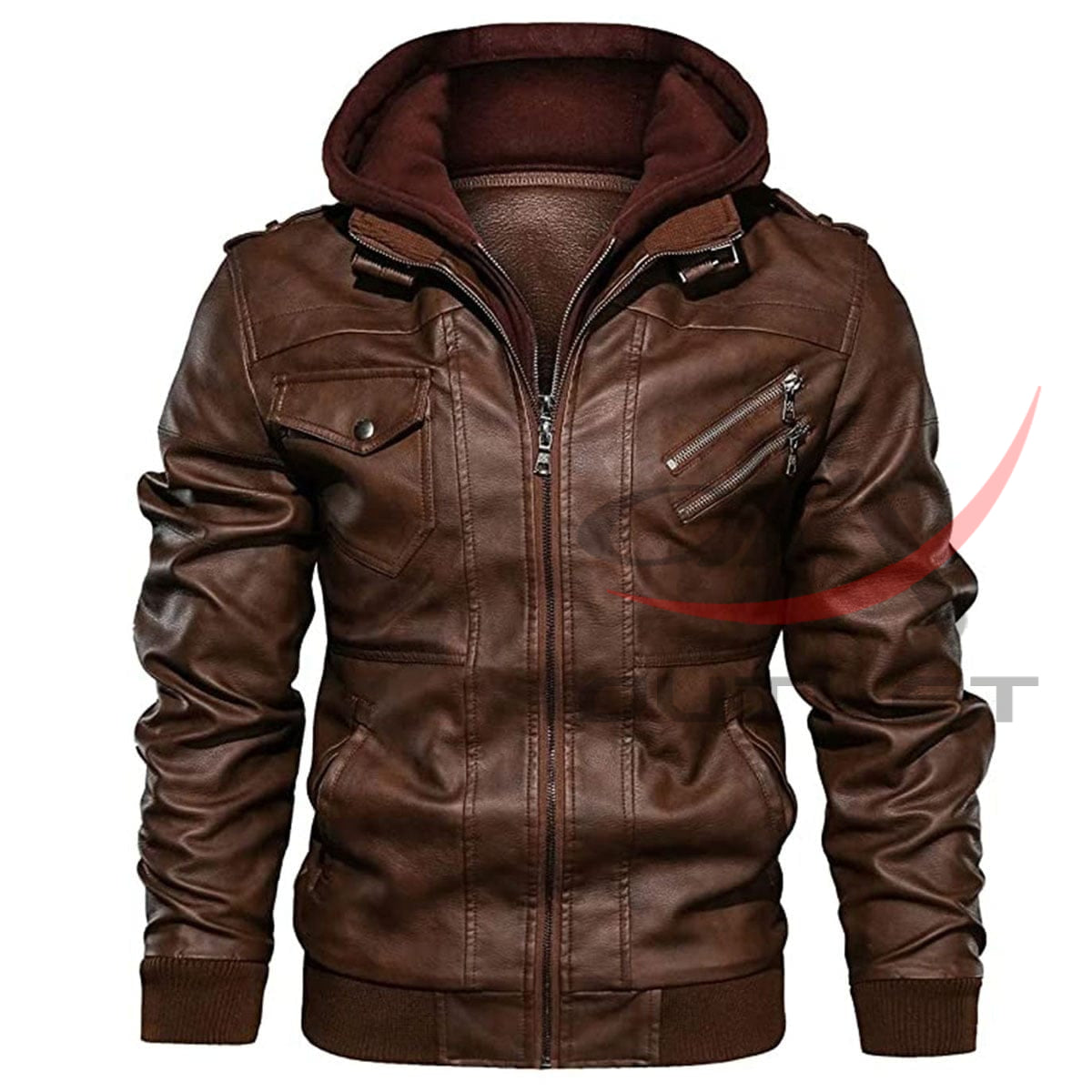 Fashion Leather Jacket Detachable Hood image 0