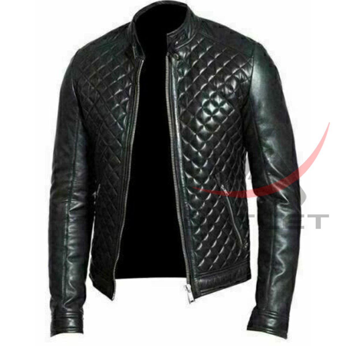 Cafe Racer Jacket Real Leather Quilted Black image 0
