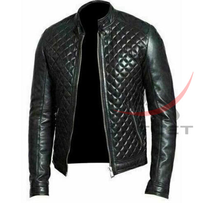 Cafe Racer Jacket Real Leather Quilted Black image 0