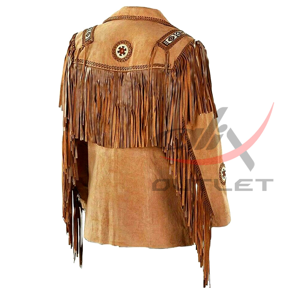Men Western Style Fringed Suede Jacket image 1