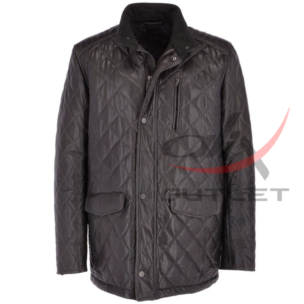 Diamond Quilted Leather Coat Black image 0