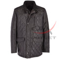 Diamond Quilted Leather Coat Black image 0