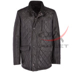 Diamond Quilted Leather Coat Black image 0