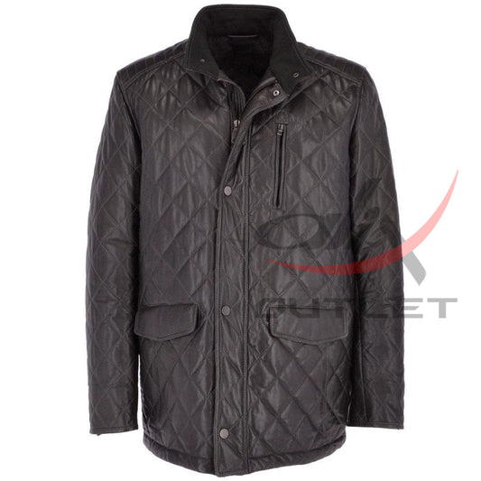 Diamond Quilted Leather Coat Black image 0