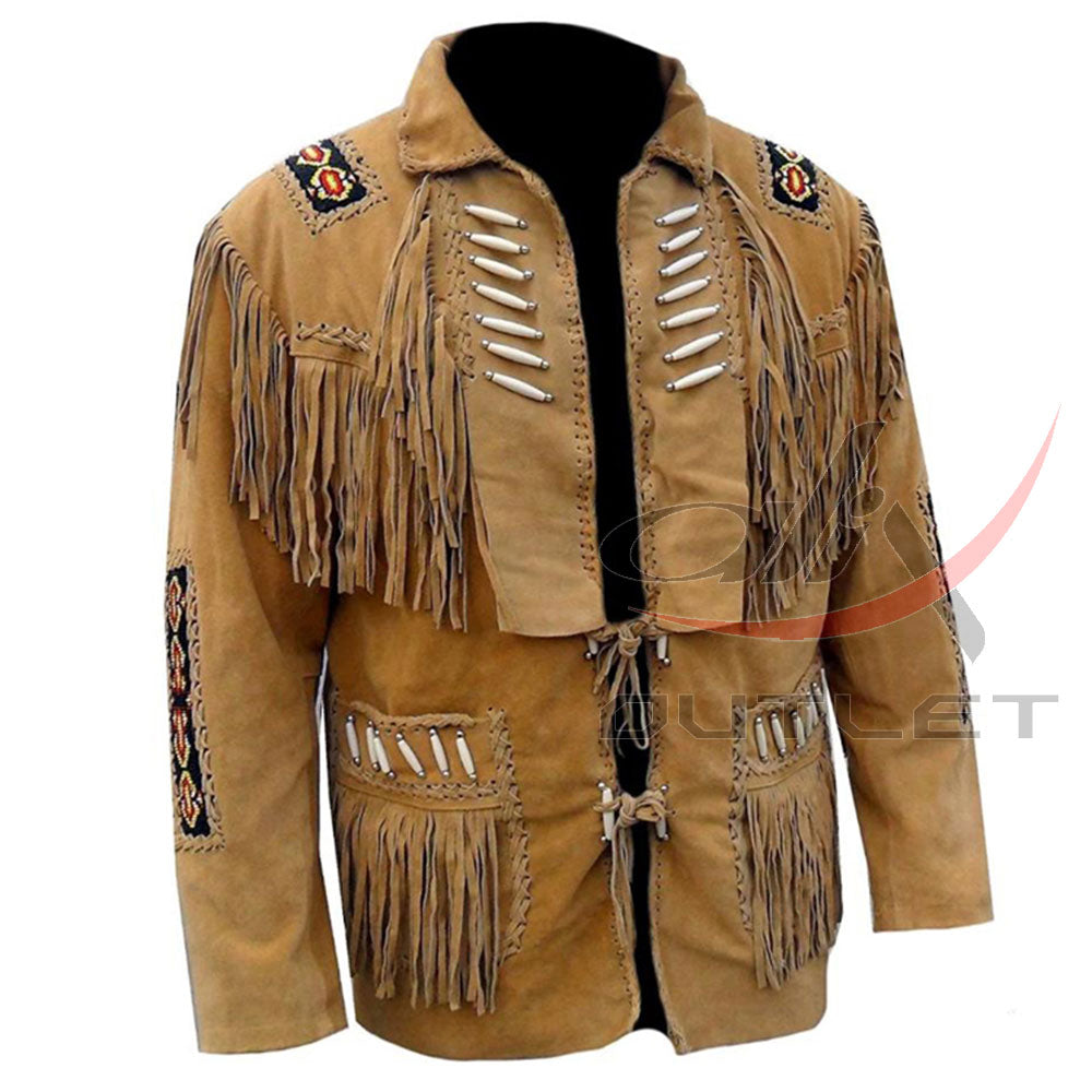 Men's Suede Jacket Bones & Bead Work with Fringe