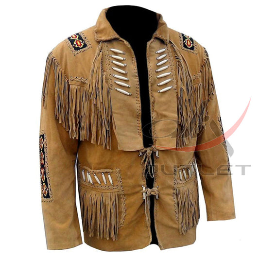 Men's Suede Jacket Bones & Bead Work with Fringe