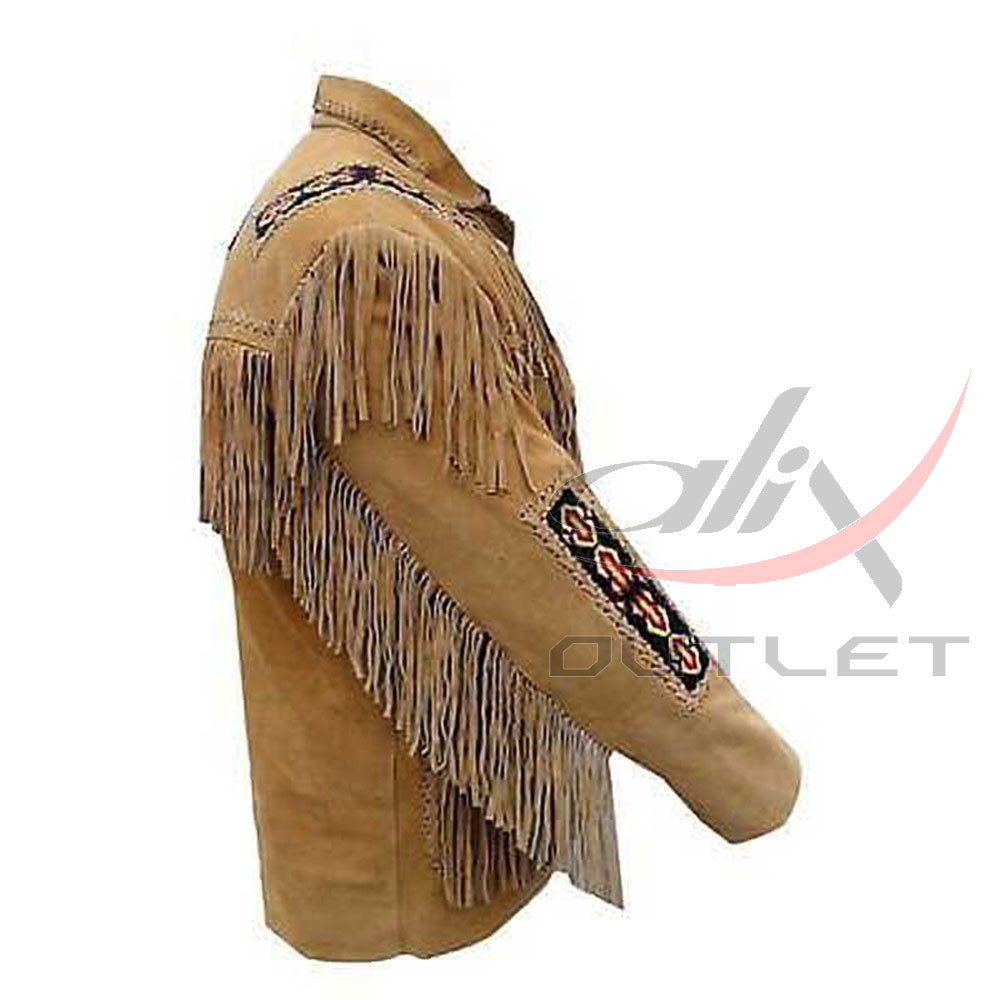 Men's Suede Jacket Bones & Bead Work with Fringe