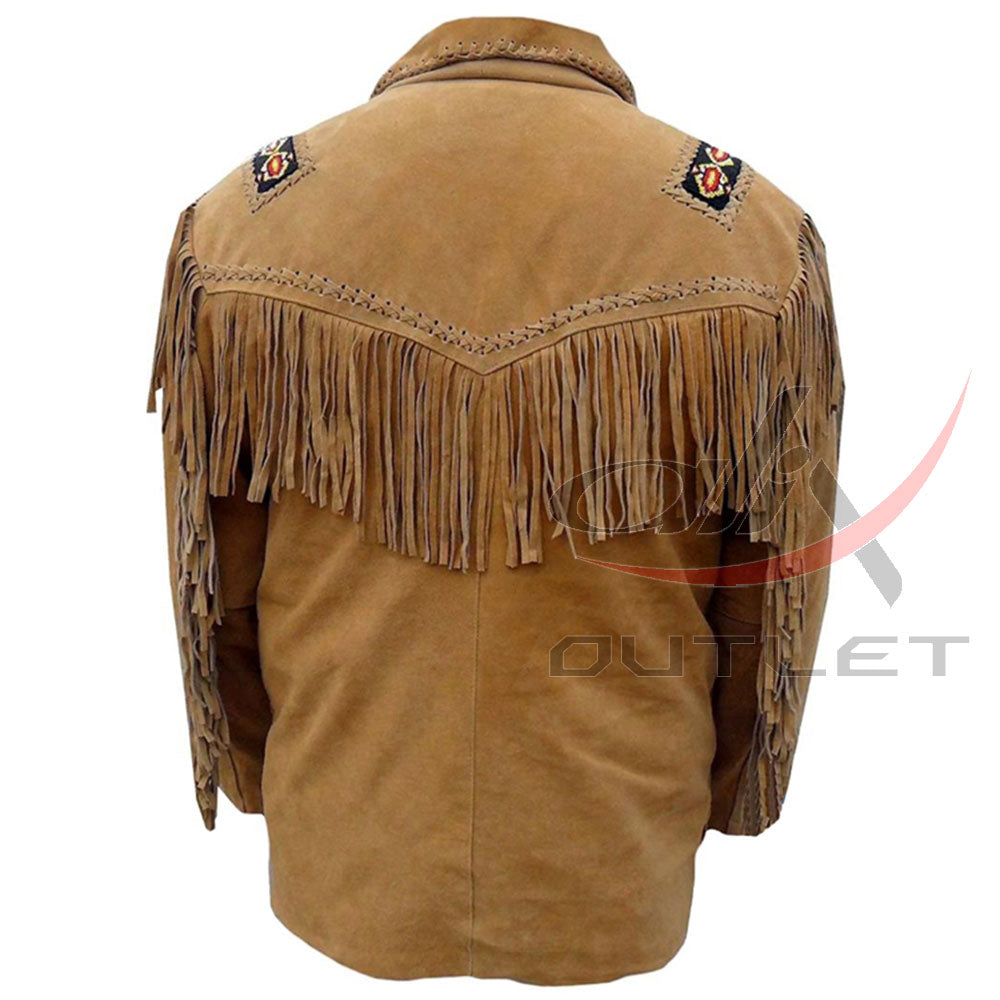Men's Suede Jacket Bones & Bead Work with Fringe