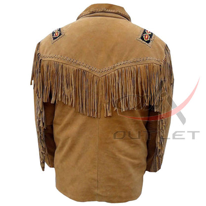 Men's Suede Jacket Bones & Bead Work with Fringe