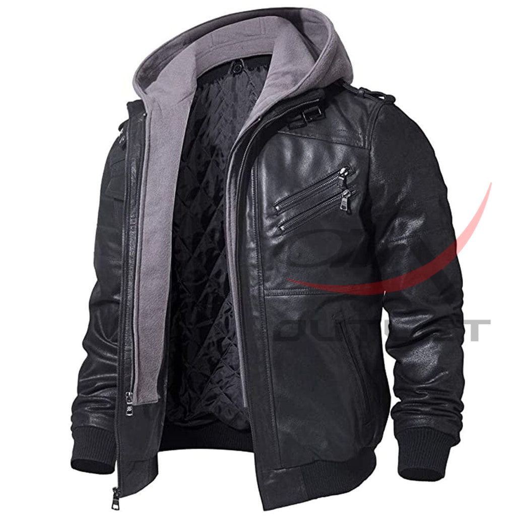 Biker Hooded Leather Jacket image 0