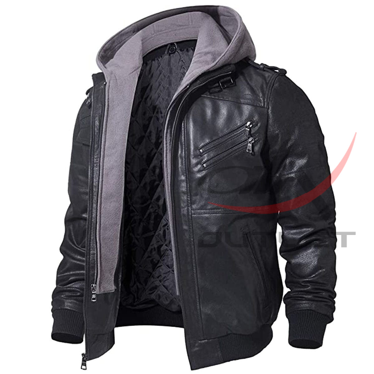 Biker Hooded Leather Jacket image 0