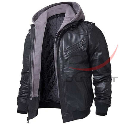 Biker Hooded Leather Jacket image 0