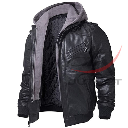 Biker Hooded Leather Jacket image 0