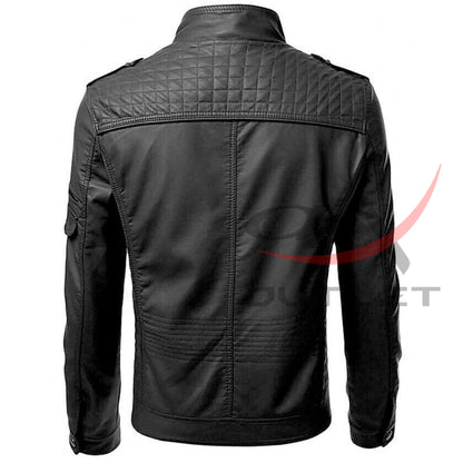 Black Slim Fit Biker Real Leather Jacket image 1