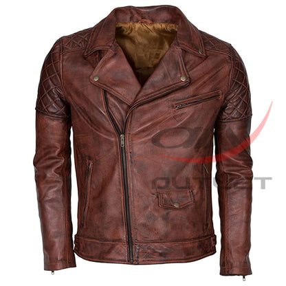 Brando Genuine Leather Jacket Biker Distressed Brown image 0