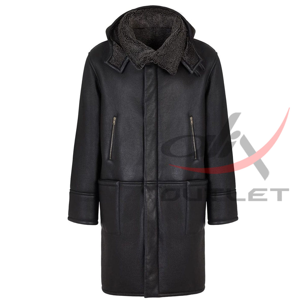 Real Leather Hooded Coat Long image 0