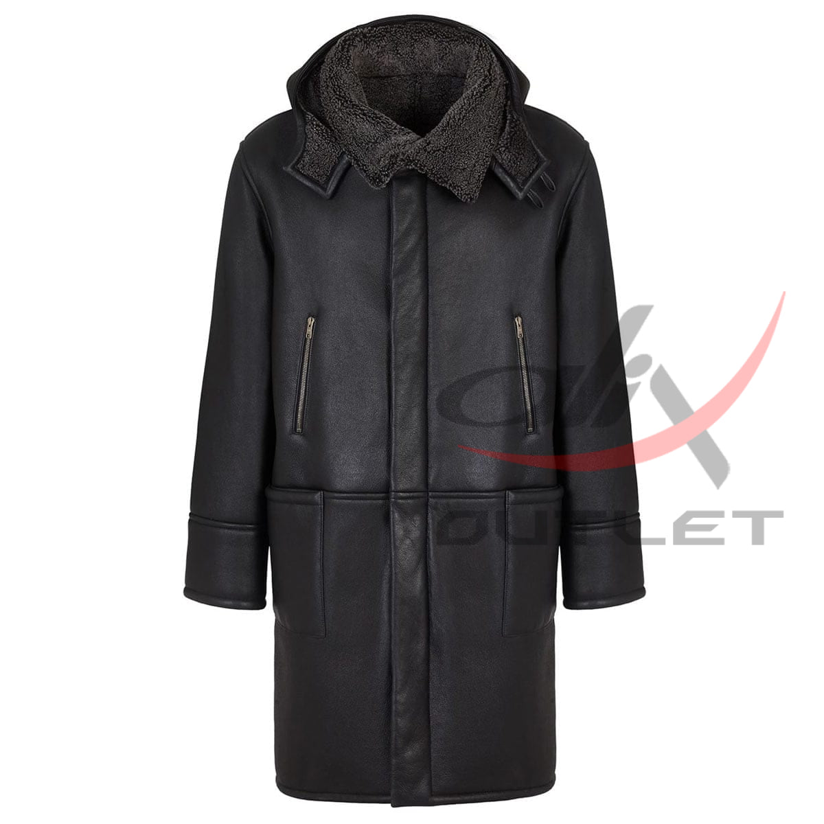 Real Leather Hooded Coat Long image 0