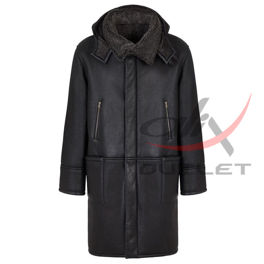 Real Leather Hooded Coat Long image 0