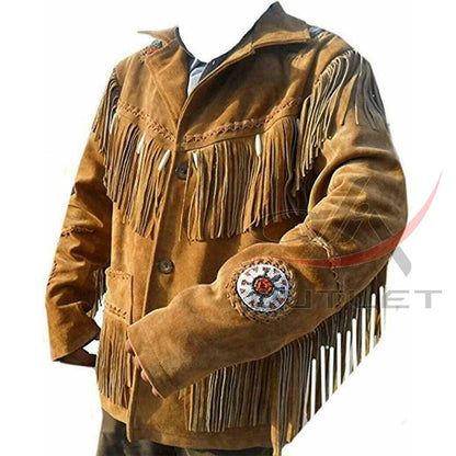 Men's Suede Jacket Bones & Bead Work with Fringe