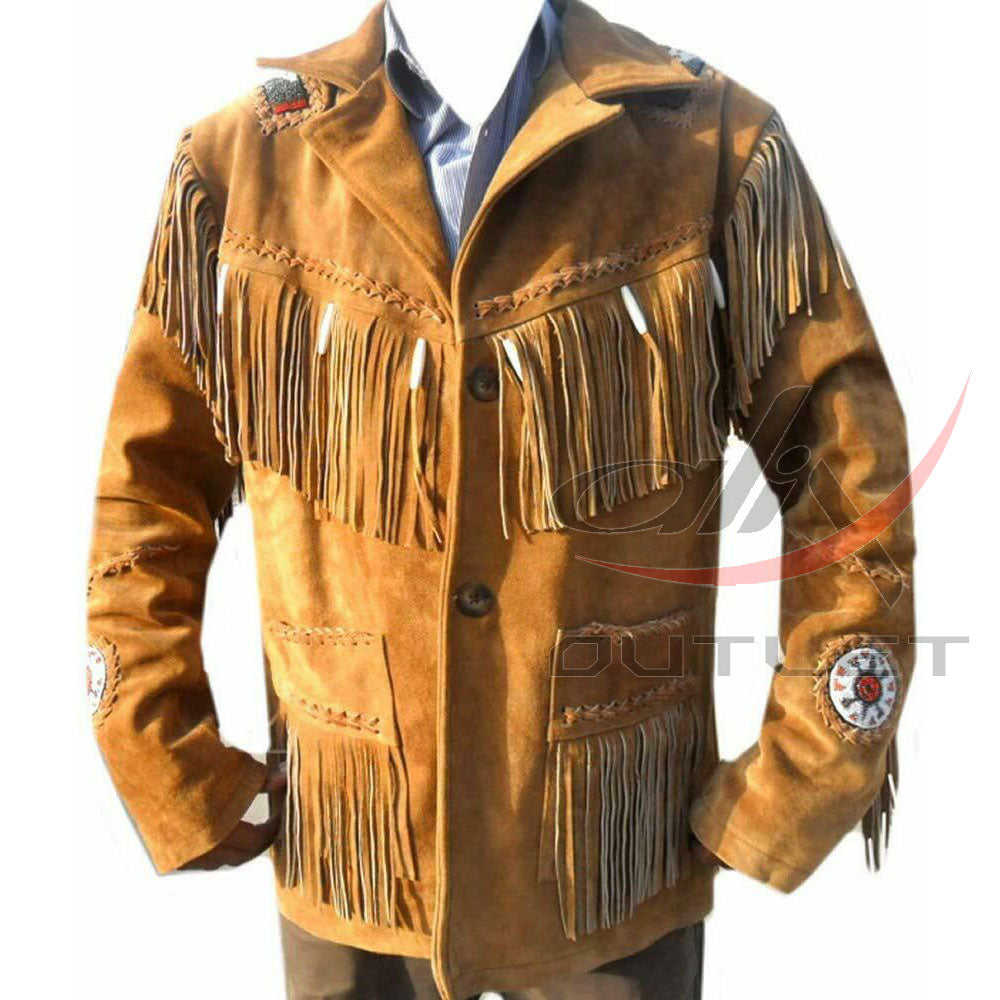 Men's Suede Jacket Bones & Bead Work with Fringe