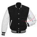 Baseball Jacket Black Wool & White Leather Sleeves
