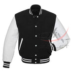 Baseball Jacket Black Wool & White Leather Sleeves