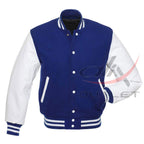 Baseball Jacket Royal Blue Wool & Leather Sleeves
