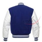 Baseball Jacket Royal Blue Wool & Leather Sleeves