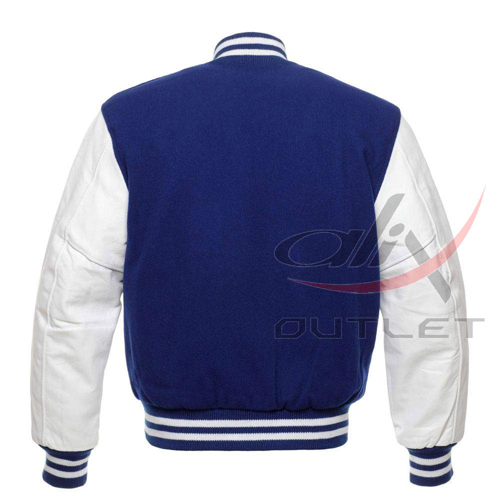 Baseball Jacket Royal Blue Wool & Leather Sleeves