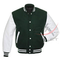 Baseball Jacket Dark Green Wool & Leather Sleeves