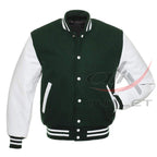 Baseball Jacket Dark Green Wool & Leather Sleeves