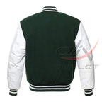 Baseball Jacket Dark Green Wool & Leather Sleeves