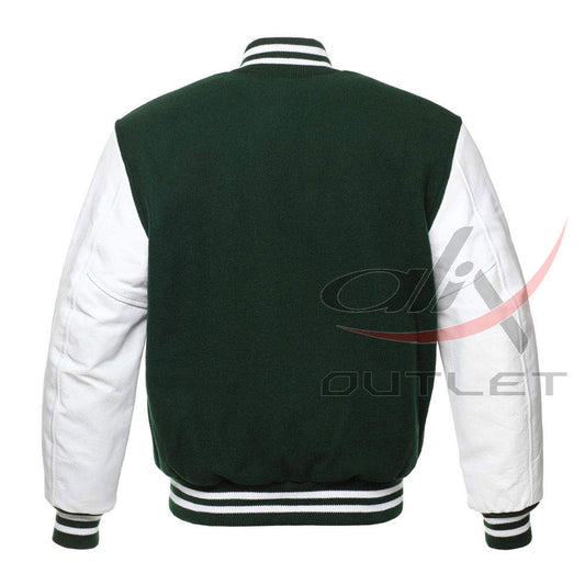 Baseball Jacket Dark Green Wool & Leather Sleeves