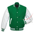 Baseball Jacket Green Wool & Leather Sleeves